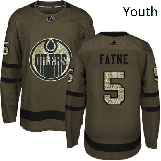 Youth Adidas Edmonton Oilers 5 Mark Fayne Authentic Green Salute to Service NHL Jersey